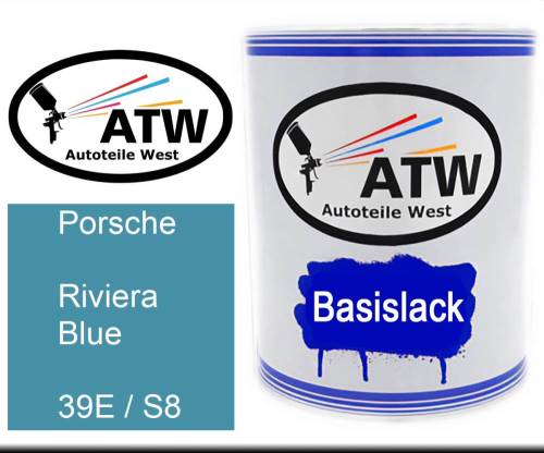 Porsche, Riviera Blue, 39E / S8: 1L Lackdose, von ATW Autoteile West.